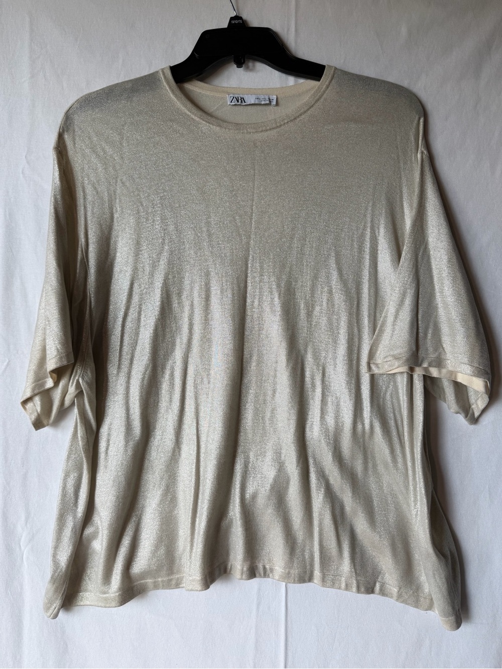 Zara Shimmery Cream Short Sleeve Tee